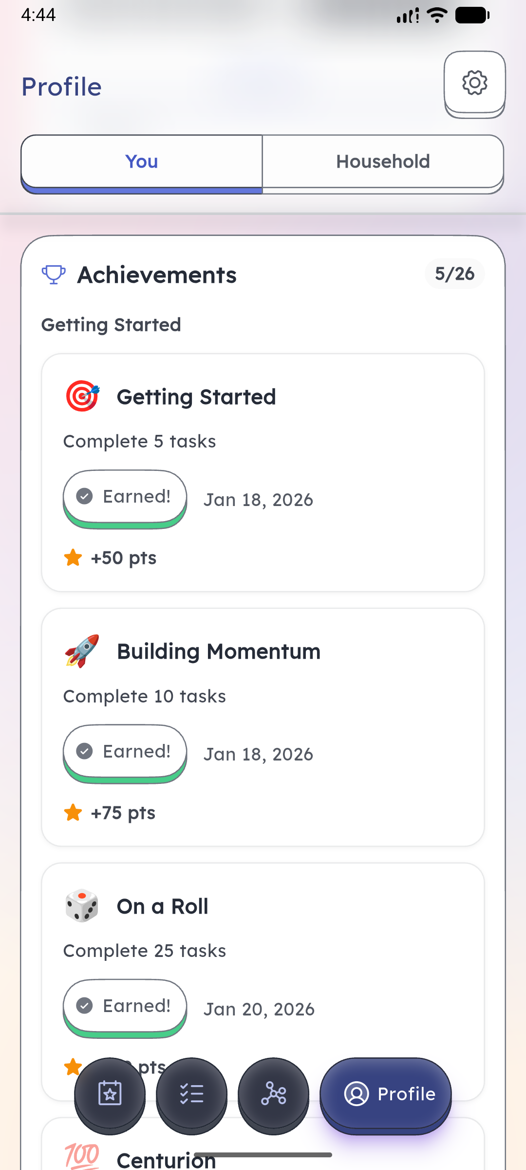Achievements across five categories