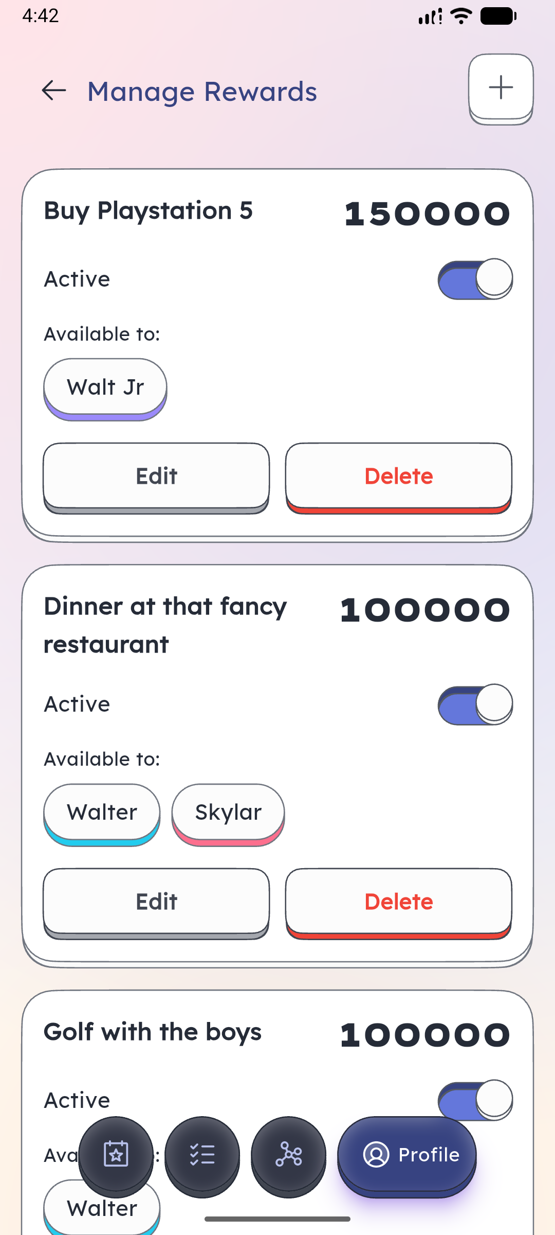 Creating a custom household reward