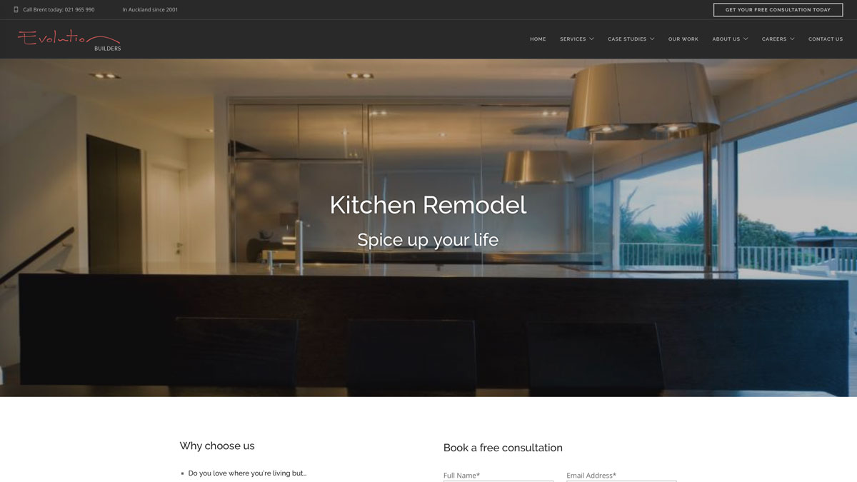 Evolution Builders Website Screen 2