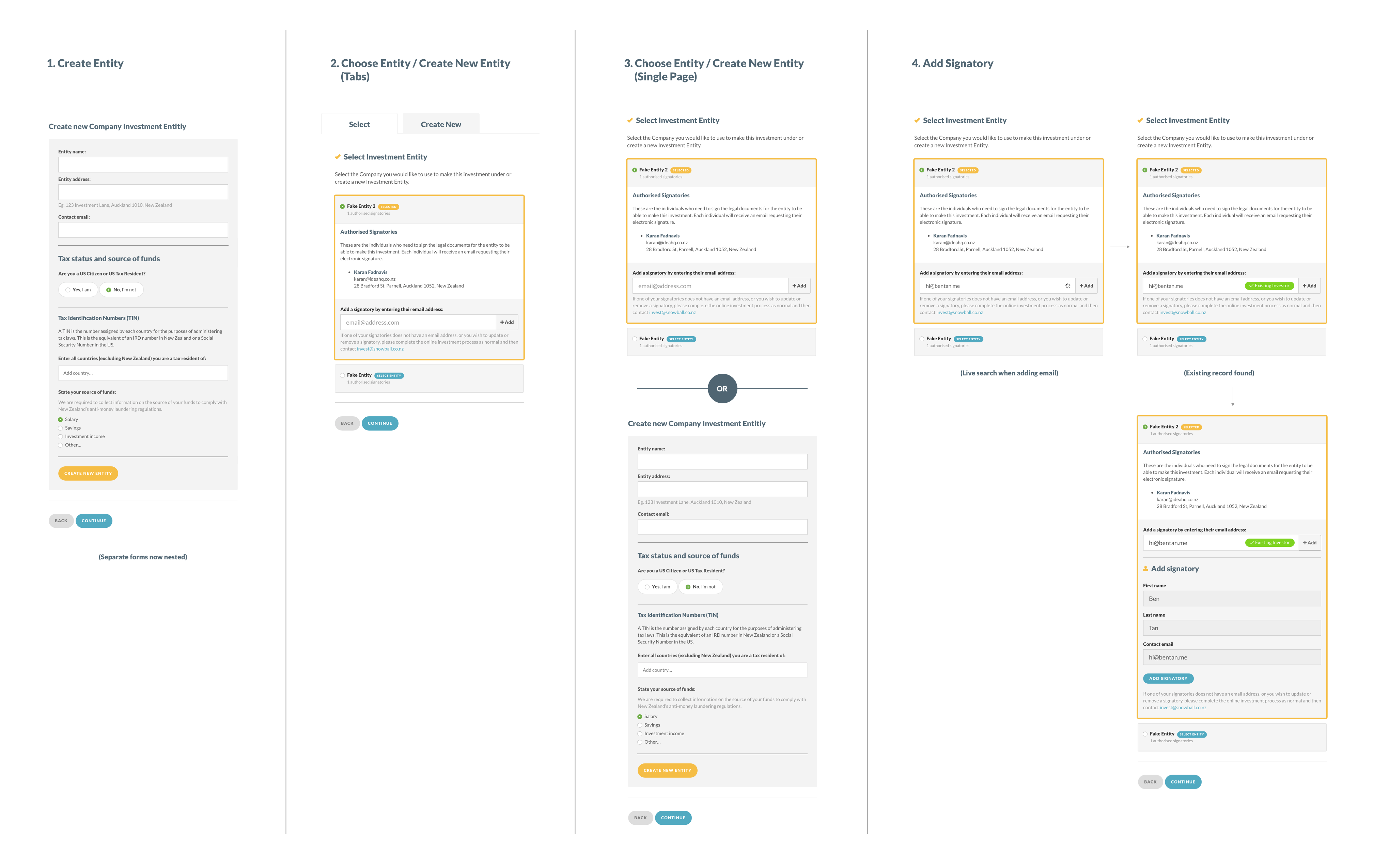 Snowball Effect signup form flow screen