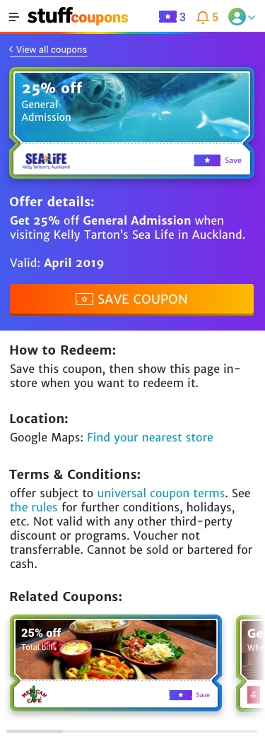 Stuff Coupons app screen