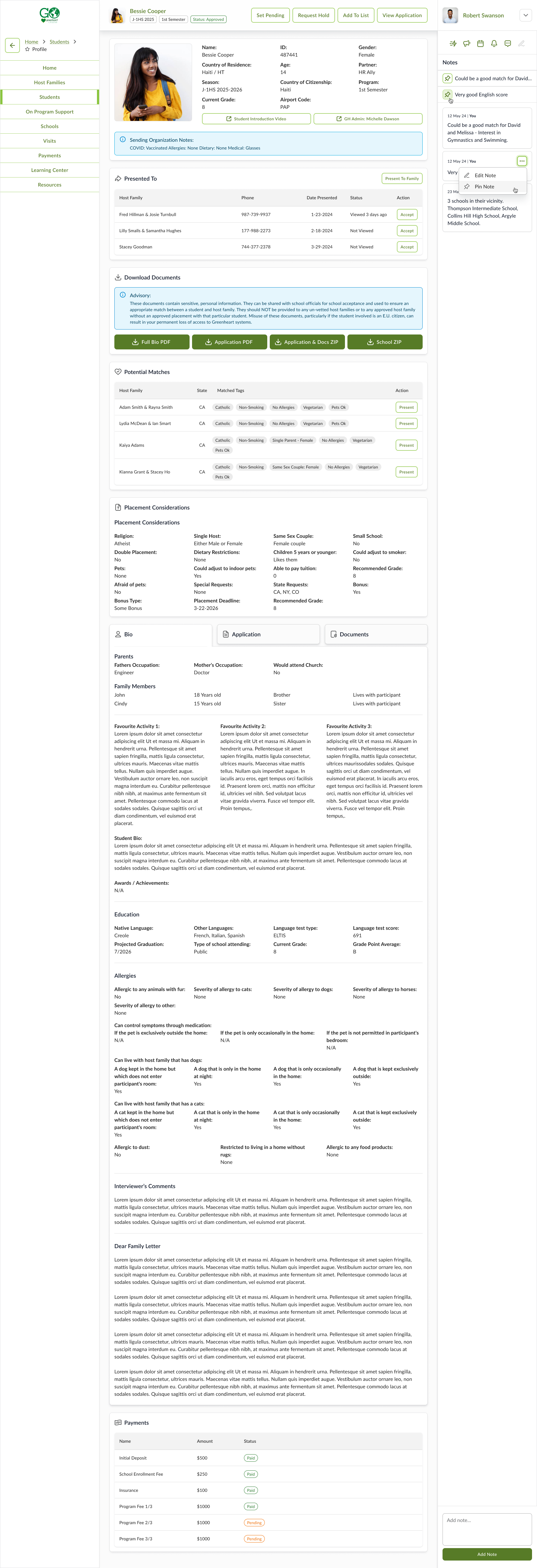 Student Profile View