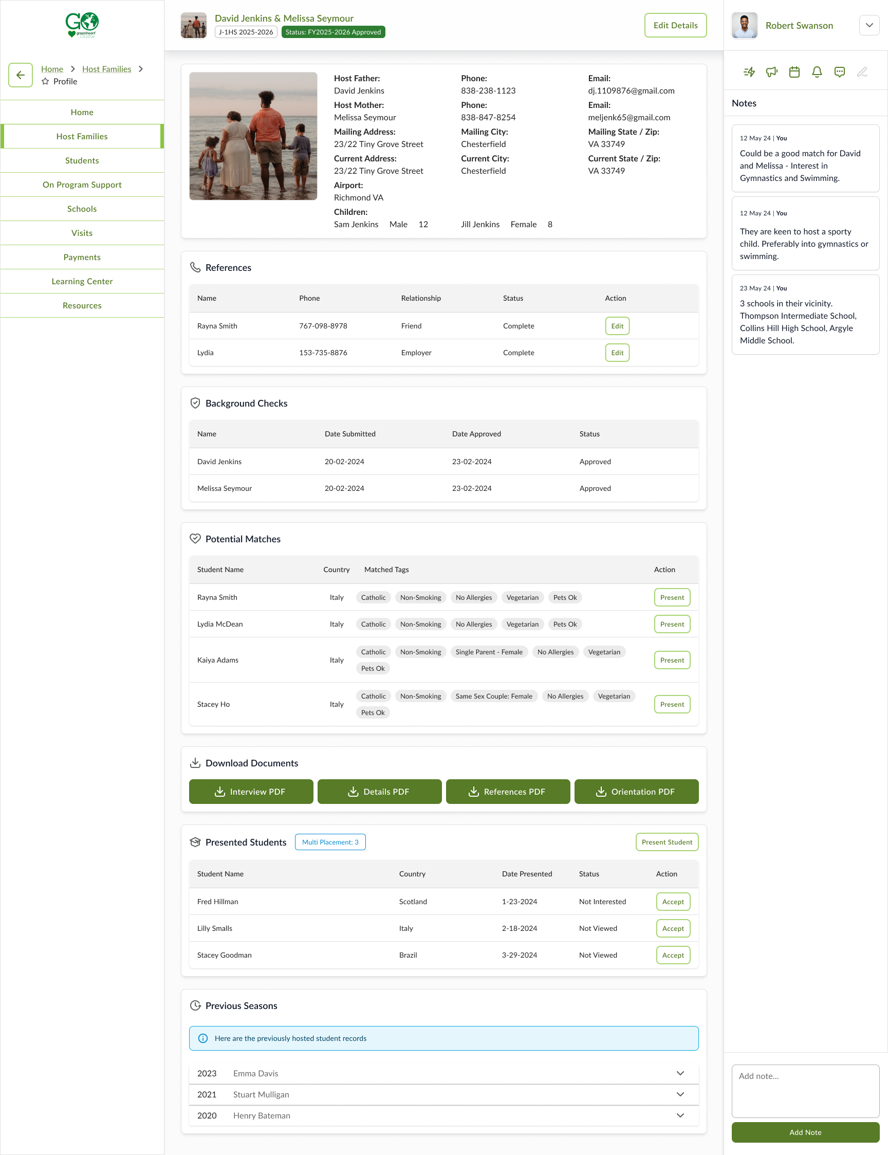 Host Family Profile View